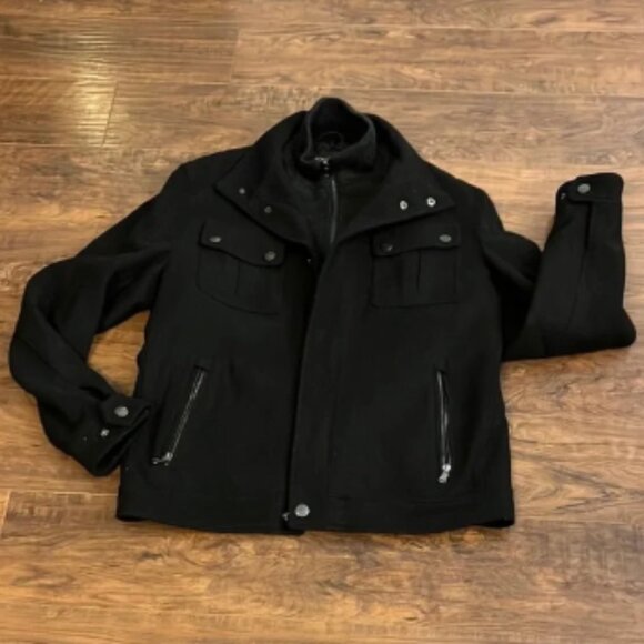Michael Kors Heavy Black Wool Jacket with Stand-Up Collar - Picture 1 of 15